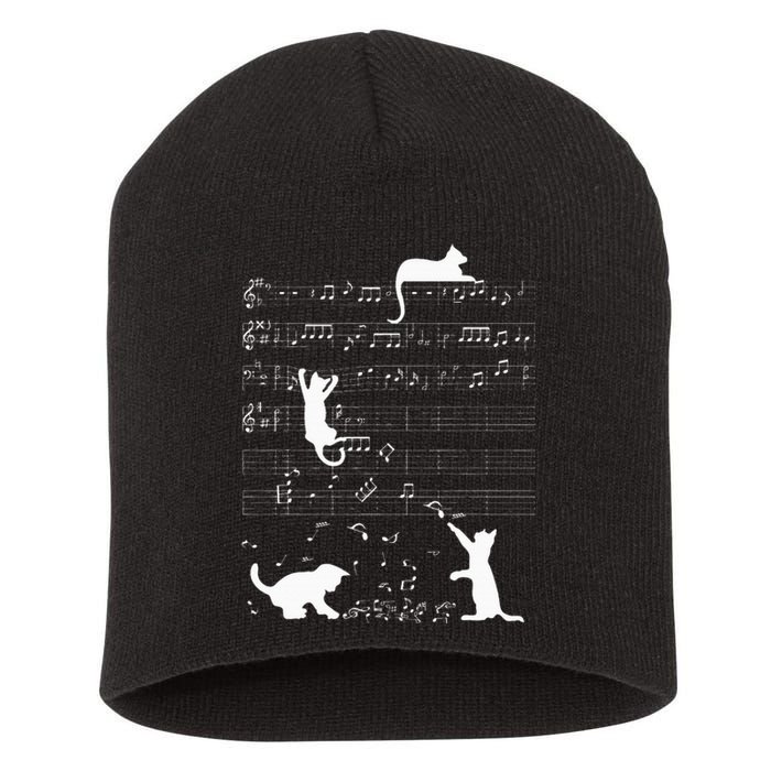 Cute Cat Kitty Playing Music Clef Piano Musician Art Short Acrylic Beanie