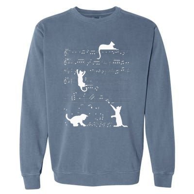 Cute Cat Kitty Playing Music Clef Piano Musician Art Garment-Dyed Sweatshirt