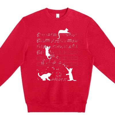 Cute Cat Kitty Playing Music Clef Piano Musician Art Premium Crewneck Sweatshirt