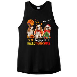 Cute Cavalier King Charles Happy Hallothanksmas Thanksgiving Ladies PosiCharge Tri-Blend Wicking Tank