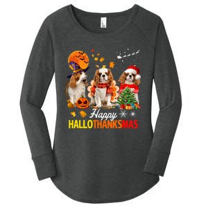 Cute Cavalier King Charles Happy Hallothanksmas Thanksgiving Women's Perfect Tri Tunic Long Sleeve Shirt