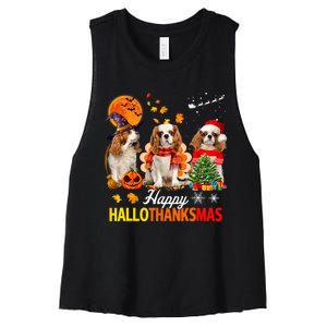 Cute Cavalier King Charles Happy Hallothanksmas Thanksgiving Women's Racerback Cropped Tank