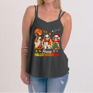 Cute Cavalier King Charles Happy Hallothanksmas Thanksgiving Women's Strappy Tank