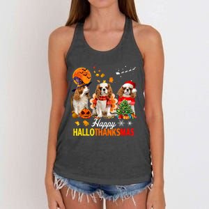 Cute Cavalier King Charles Happy Hallothanksmas Thanksgiving Women's Knotted Racerback Tank