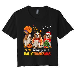 Cute Cavalier King Charles Happy Hallothanksmas Thanksgiving Women's Crop Top Tee