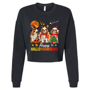 Cute Cavalier King Charles Happy Hallothanksmas Thanksgiving Cropped Pullover Crew