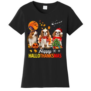 Cute Cavalier King Charles Happy Hallothanksmas Thanksgiving Women's T-Shirt