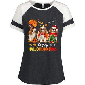 Cute Cavalier King Charles Happy Hallothanksmas Thanksgiving Enza Ladies Jersey Colorblock Tee