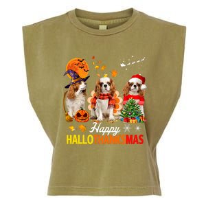 Cute Cavalier King Charles Happy Hallothanksmas Thanksgiving Garment-Dyed Women's Muscle Tee