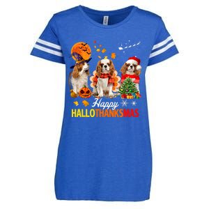 Cute Cavalier King Charles Happy Hallothanksmas Thanksgiving Enza Ladies Jersey Football T-Shirt