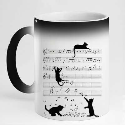 Cute Cat Kitty Playing Music Note Clef Musician Art 11oz Black Color Changing Mug