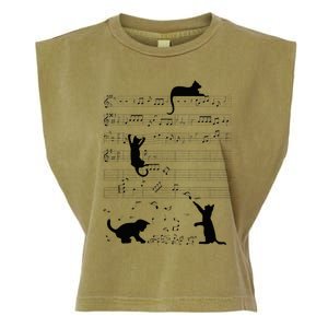 Cute Cat Kitty Playing Music Note Clef Musician Art Garment-Dyed Women's Muscle Tee