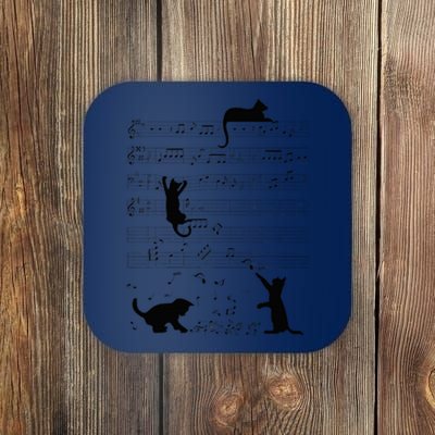 Cute Cat Kitty Playing Music Note Clef Musician Art Coaster