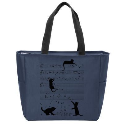 Cute Cat Kitty Playing Music Note Clef Musician Art Zip Tote Bag