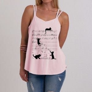 Cute Cat Kitty Playing Music Note Clef Musician Art Women's Strappy Tank