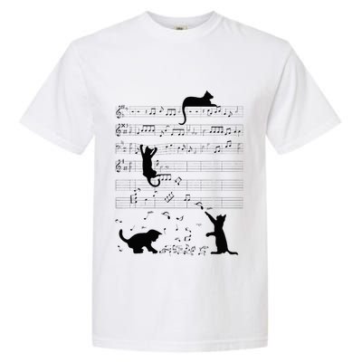 Cute Cat Kitty Playing Music Note Clef Musician Art Garment-Dyed Heavyweight T-Shirt