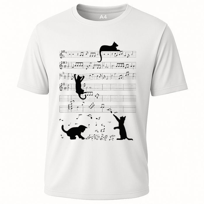 Cute Cat Kitty Playing Music Note Clef Musician Art Cooling Performance Crew T-Shirt