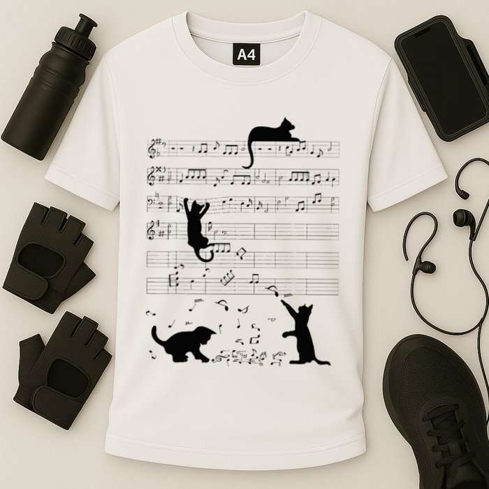 Cute Cat Kitty Playing Music Note Clef Musician Art Cooling Performance Crew T-Shirt