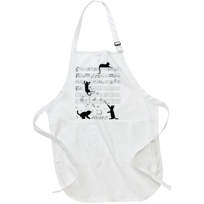 Cute Cat Kitty Playing Music Note Clef Musician Art Full-Length Apron With Pockets