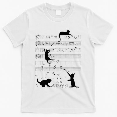 Cute Cat Kitty Playing Music Note Clef Musician Art T-Shirt