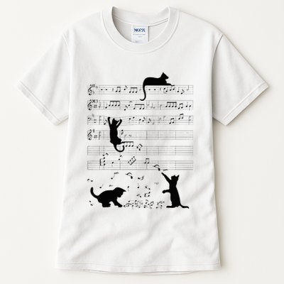 Cute Cat Kitty Playing Music Note Clef Musician Art Tall T-Shirt