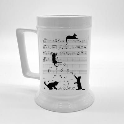 Cute Cat Kitty Playing Music Note Clef Musician Art Beer Stein