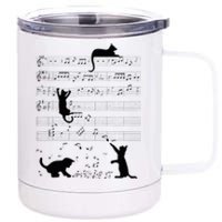 Cute Cat Kitty Playing Music Note Clef Musician Art 12 oz Stainless Steel Tumbler Cup