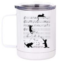 Cute Cat Kitty Playing Music Note Clef Musician Art 12 oz Stainless Steel Tumbler Cup