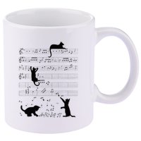 Cute Cat Kitty Playing Music Note Clef Musician Art 11oz C Handle Ceramic Mug