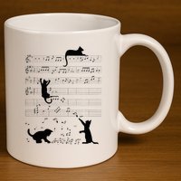 Cute Cat Kitty Playing Music Note Clef Musician Art 11oz C Handle Ceramic Mug