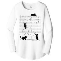 Cute Cat Kitty Playing Music Note Clef Musician Art Women's Perfect Tri Tunic Long Sleeve Shirt