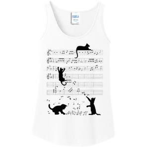 Cute Cat Kitty Playing Music Note Clef Musician Art Ladies Essential Tank