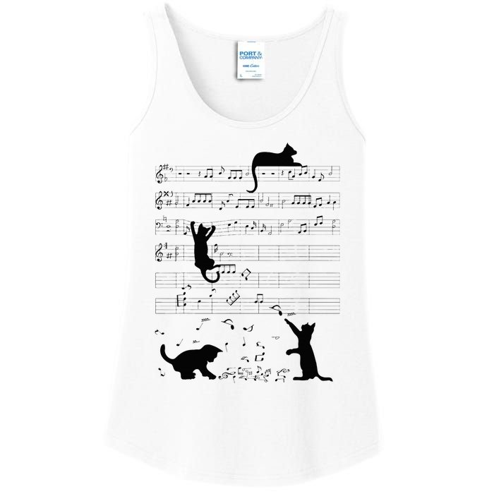 Cute Cat Kitty Playing Music Note Clef Musician Art Ladies Essential Tank