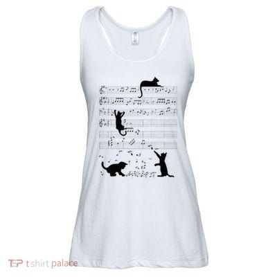 Cute Cat Kitty Playing Music Note Clef Musician Art Ladies Essential Flowy Tank