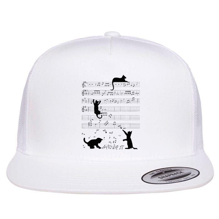 Cute Cat Kitty Playing Music Note Clef Musician Art Flat Bill Trucker Hat