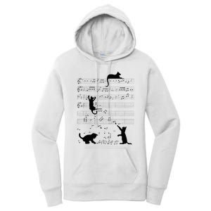 Cute Cat Kitty Playing Music Note Clef Musician Art Women's Pullover Hoodie