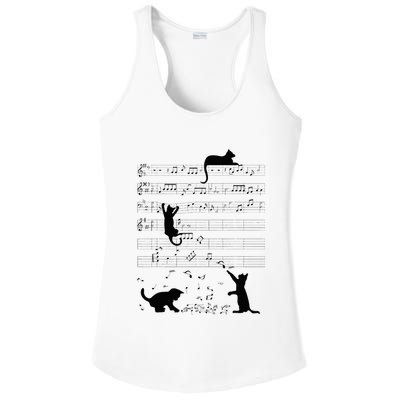 Cute Cat Kitty Playing Music Note Clef Musician Art Ladies PosiCharge Competitor Racerback Tank