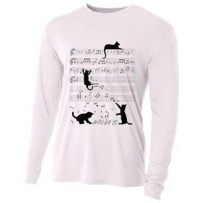 Cute Cat Kitty Playing Music Note Clef Musician Art Cooling Performance Long Sleeve Crew