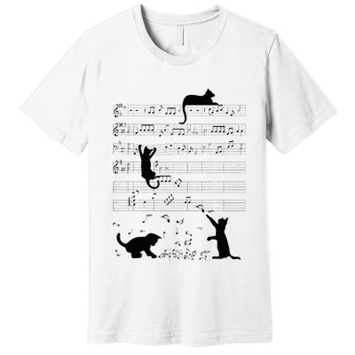 Cute Cat Kitty Playing Music Note Clef Musician Art Premium T-Shirt