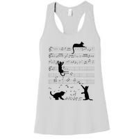 Cute Cat Kitty Playing Music Note Clef Musician Art Women's Racerback Tank