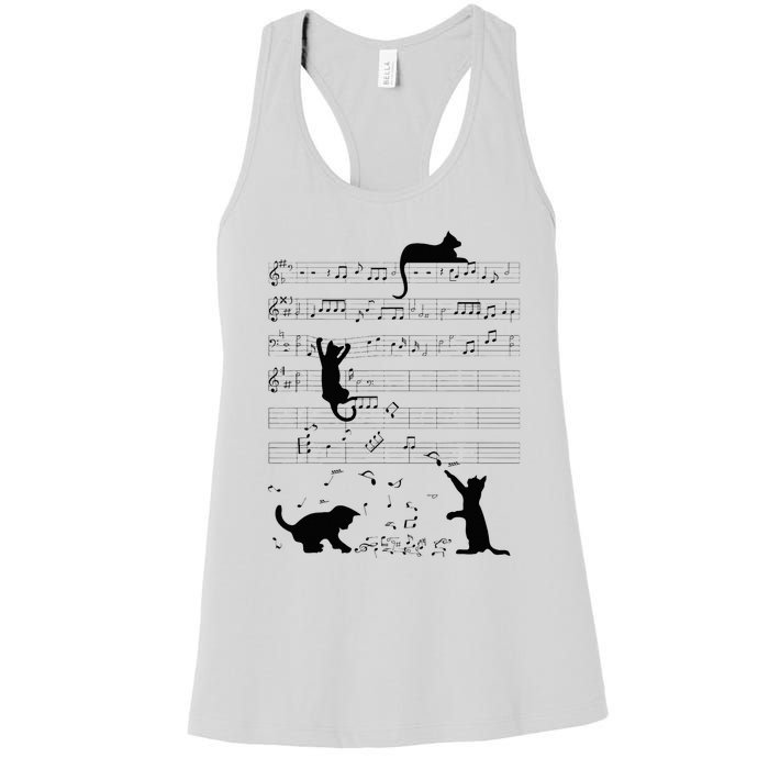 Cute Cat Kitty Playing Music Note Clef Musician Art Women's Racerback Tank