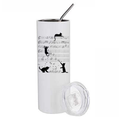 Cute Cat Kitty Playing Music Note Clef Musician Art Stainless Steel Tumbler