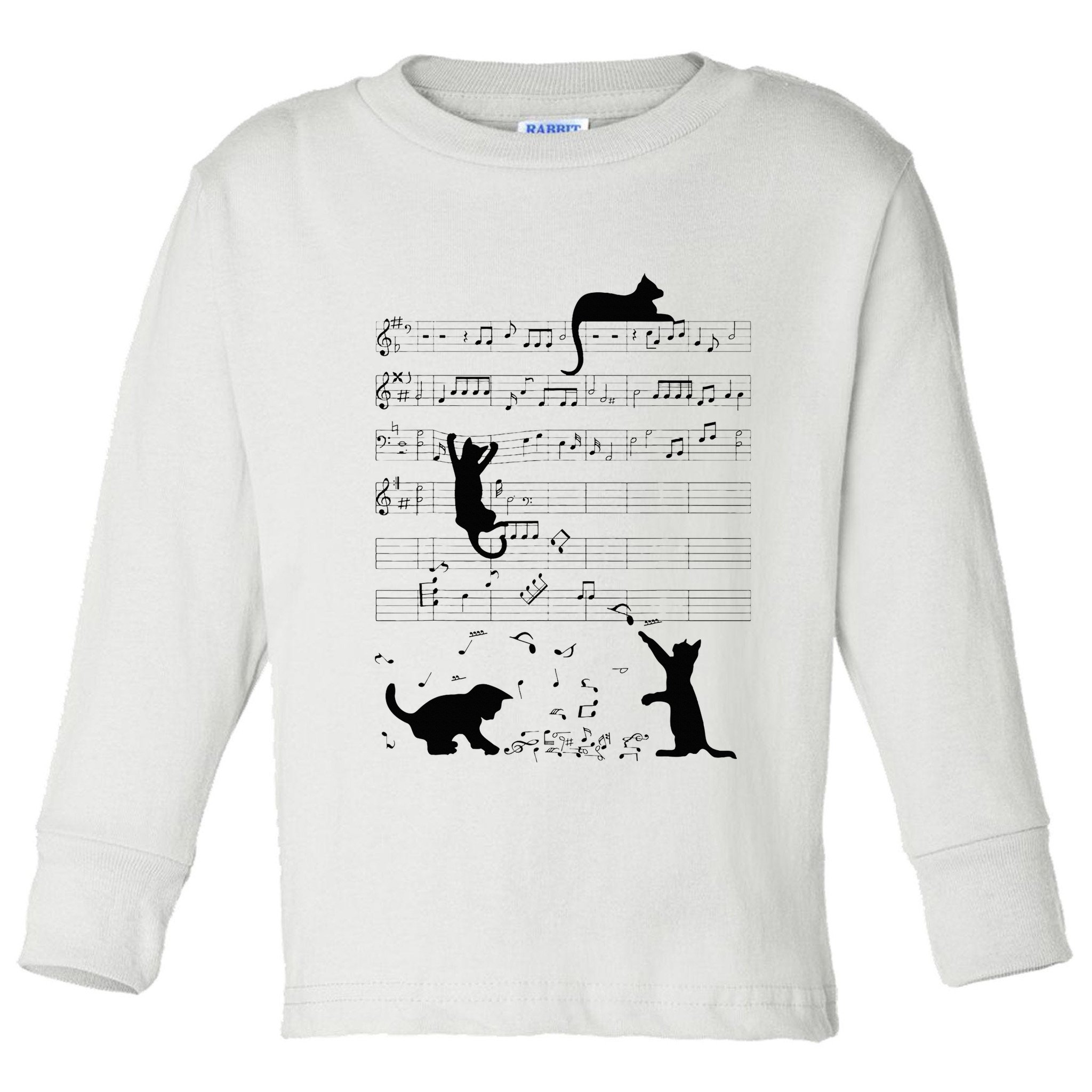 Cute Cat Kitty Playing Music Note Clef Musician Art Toddler Long Sleeve Shirt