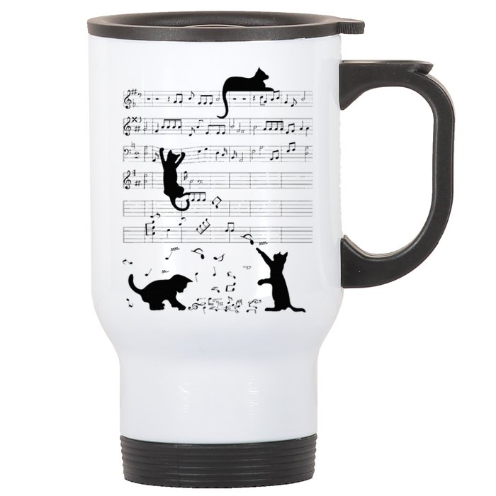 Cute Cat Kitty Playing Music Note Clef Musician Art Stainless Steel Travel Mug