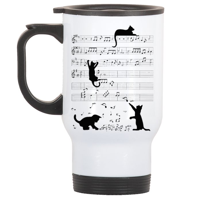 Cute Cat Kitty Playing Music Note Clef Musician Art Stainless Steel Travel Mug