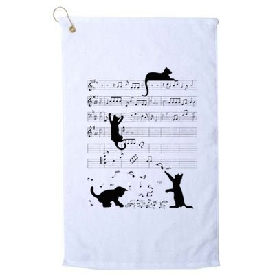 Cute Cat Kitty Playing Music Note Clef Musician Art Platinum Collection Golf Towel