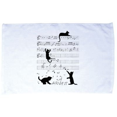 Cute Cat Kitty Playing Music Note Clef Musician Art Microfiber Hand Towel