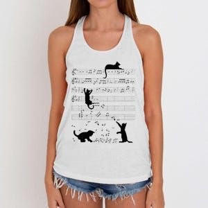 Cute Cat Kitty Playing Music Note Clef Musician Art Women's Knotted Racerback Tank