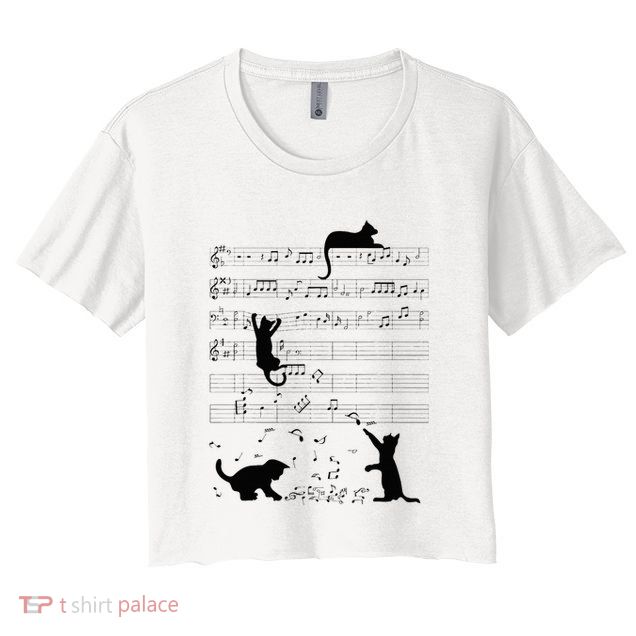 Cute Cat Kitty Playing Music Note Clef Musician Art Crop Top