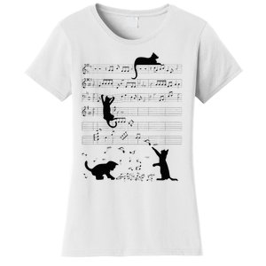 Cute Cat Kitty Playing Music Note Clef Musician Art Women's T-Shirt